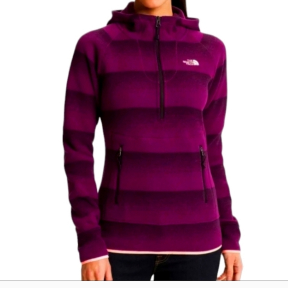 THE NORTH FACE Women xs ¼ Zip Pullover Striped Burgandy/Purple Hoodie Sweater
